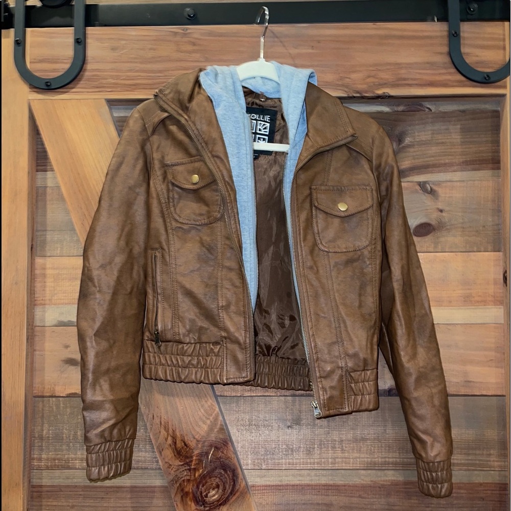 Zip up leather jacket